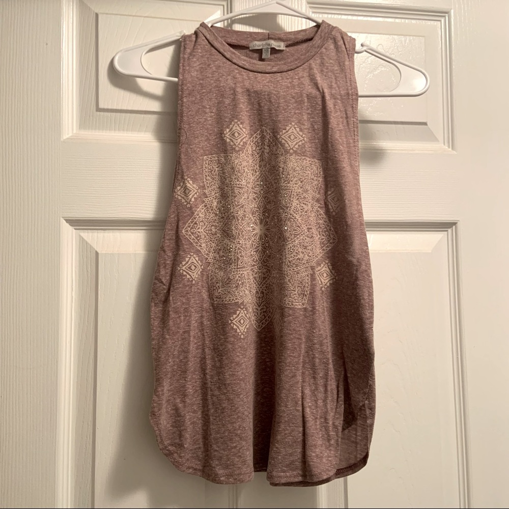 Mauve Aztec/mandala print cutoff tank